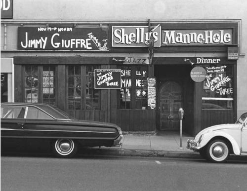 Archival photograph of Shelly’s Manne-Hole storefront at 1608 N Cahuenga Boulevard