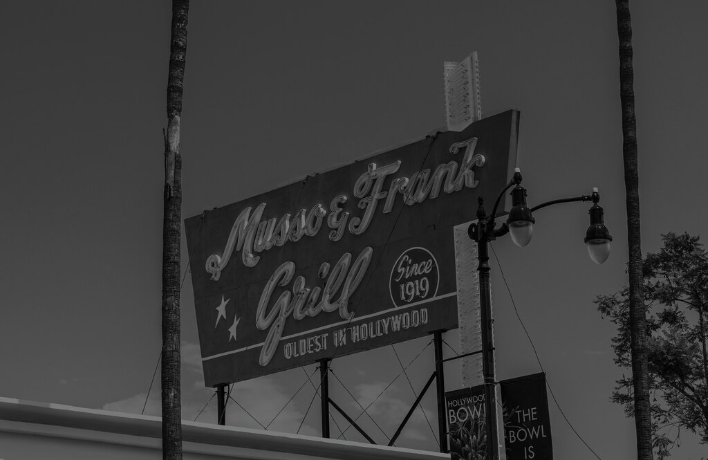 Historic Musso and Frank rooftop sign in Hollywood