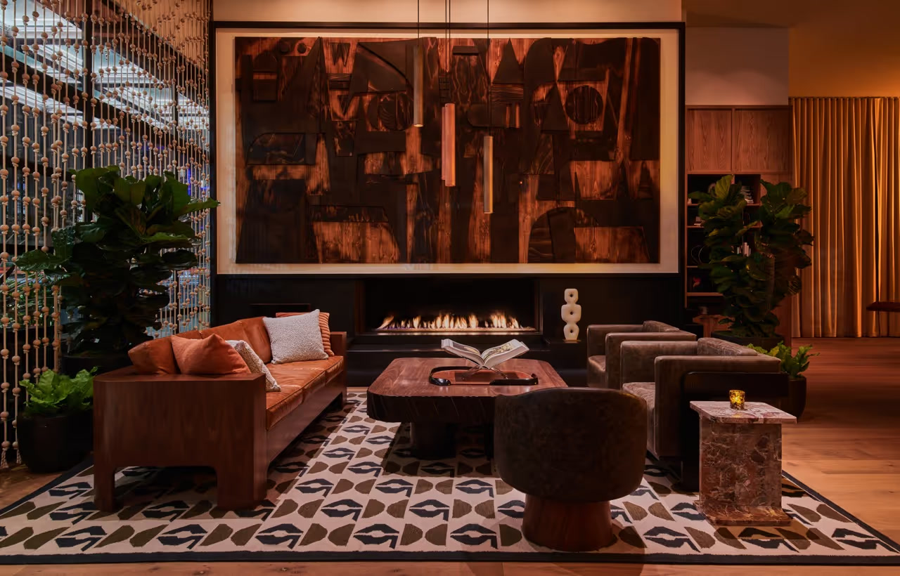 Fireplace lounge at Hollywood Volume on Selma Avenue
